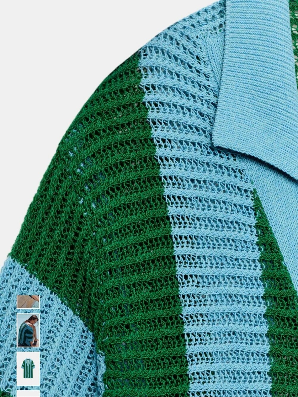 Zara Green and Light Blue Striped Short-Sleeve Knit Cardigan - Picture 6 of 8